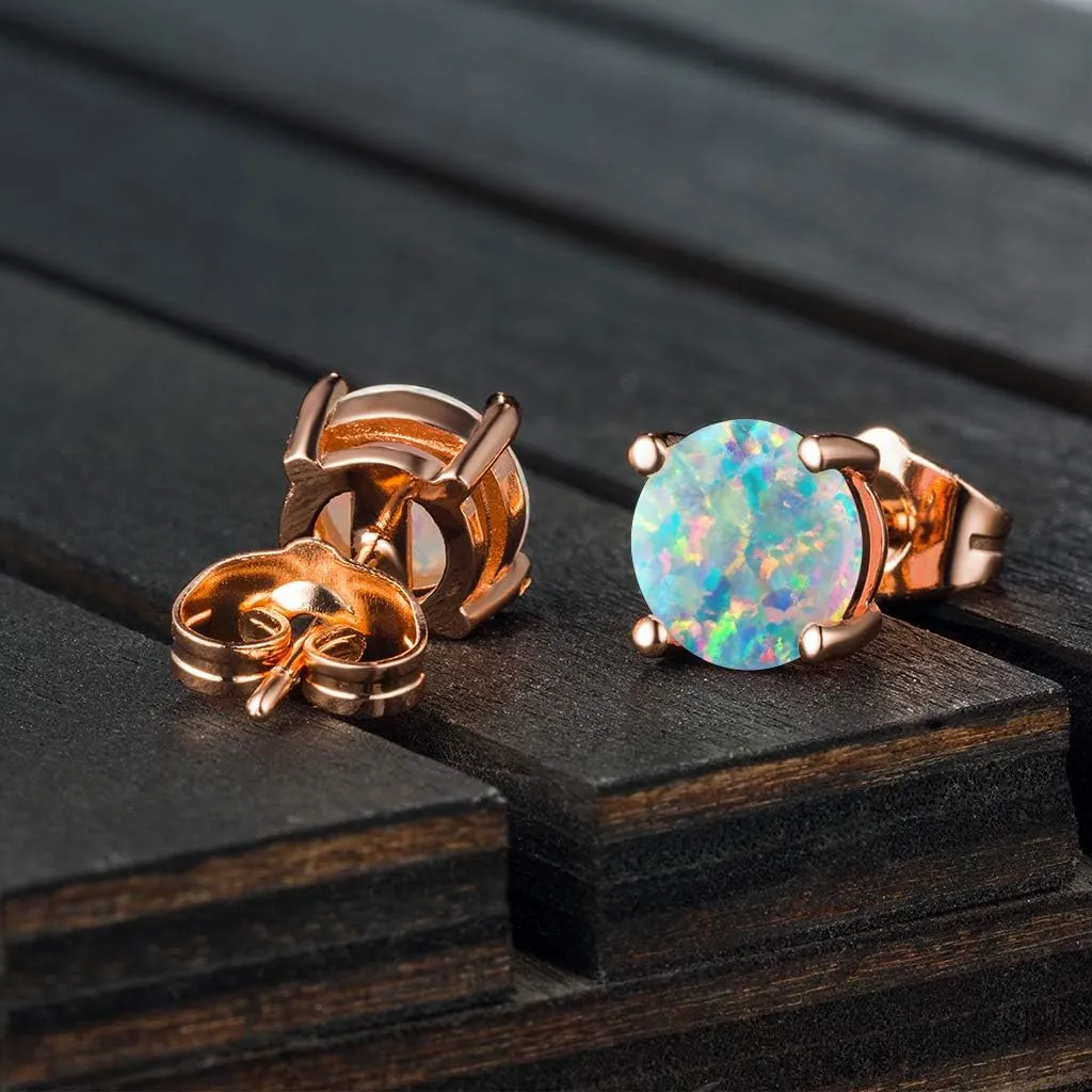 925 Sterling Silver Hypoallergenic Opal Stud Earrings, Opal October Birthstone Earrings for Women