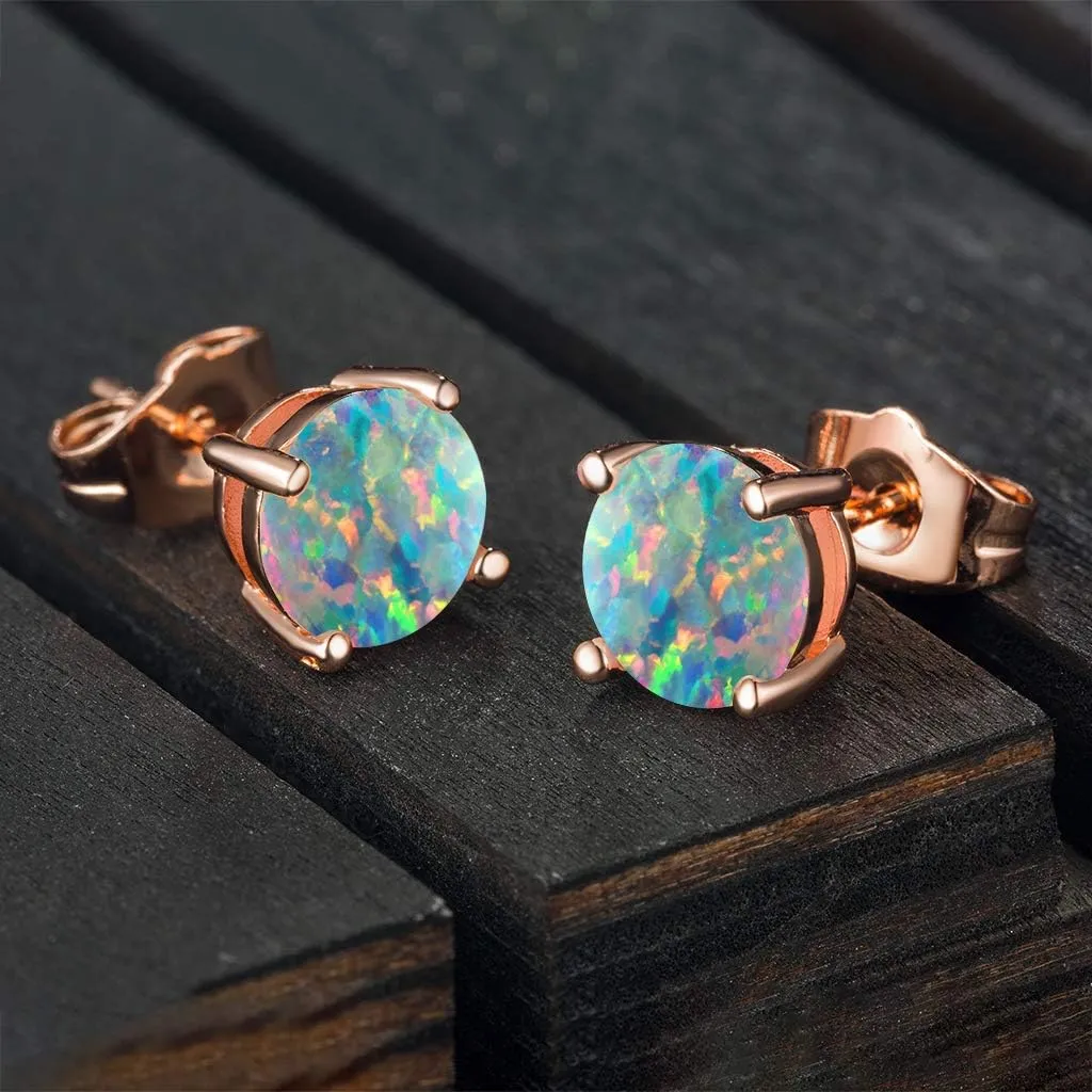 925 Sterling Silver Hypoallergenic Opal Stud Earrings, Opal October Birthstone Earrings for Women