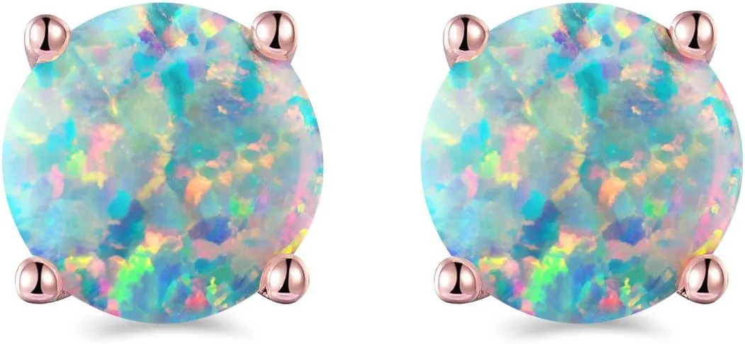 925 Sterling Silver Hypoallergenic Opal Stud Earrings, Opal October Birthstone Earrings for Women