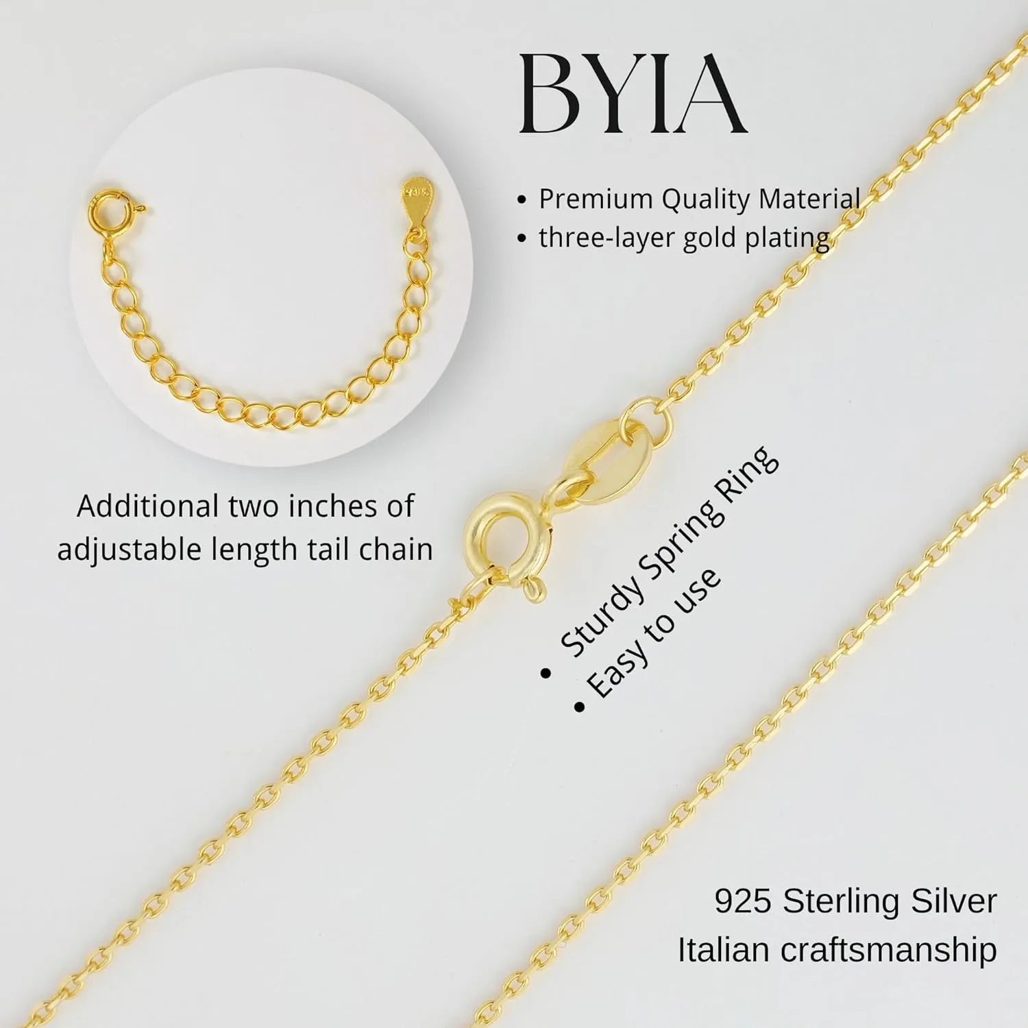 925 Sterling Silver Necklace - 1.1mm Unisex Chain with Independent Adjustable 2'' Necklace Extender, Diamond Cut Cable Chain for Women and Men, Hypoallergenic