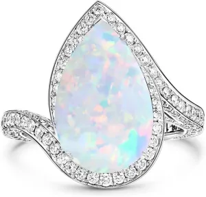 925 Sterling Silver Pear Opal RingsOpal Ring Opal & Moissanite Ring Opal Engagement Promise Rings for women Opal Wedding Rings for women Opal Jewelry Gift Anniversary Birthday for Women Mom Wife (Opal size:610mm)