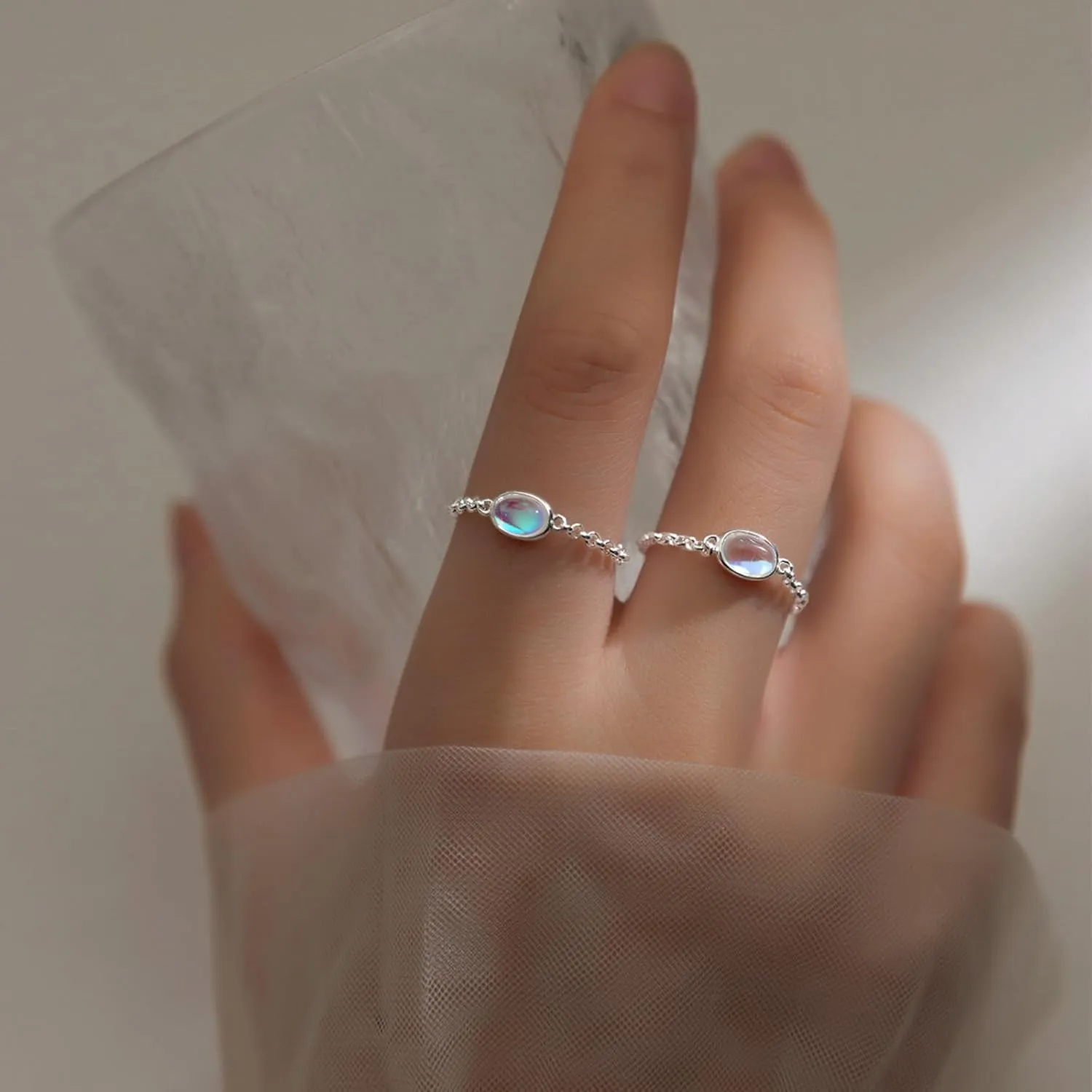 925 Sterling Silver Rings for Women Adjustable Dainty Tassel Chain Dangle Charm Fashion Forefinger Birthstone Ring Coloured Glaze Infinite Love Heart Ring Cute Wedding Birthday Graduation Jewelry Gift