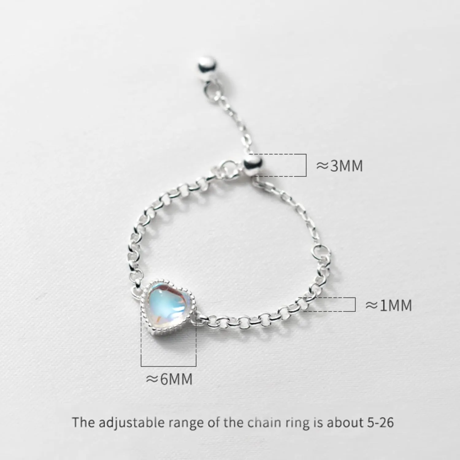 925 Sterling Silver Rings for Women Adjustable Dainty Tassel Chain Dangle Charm Fashion Forefinger Birthstone Ring Coloured Glaze Infinite Love Heart Ring Cute Wedding Birthday Graduation Jewelry Gift