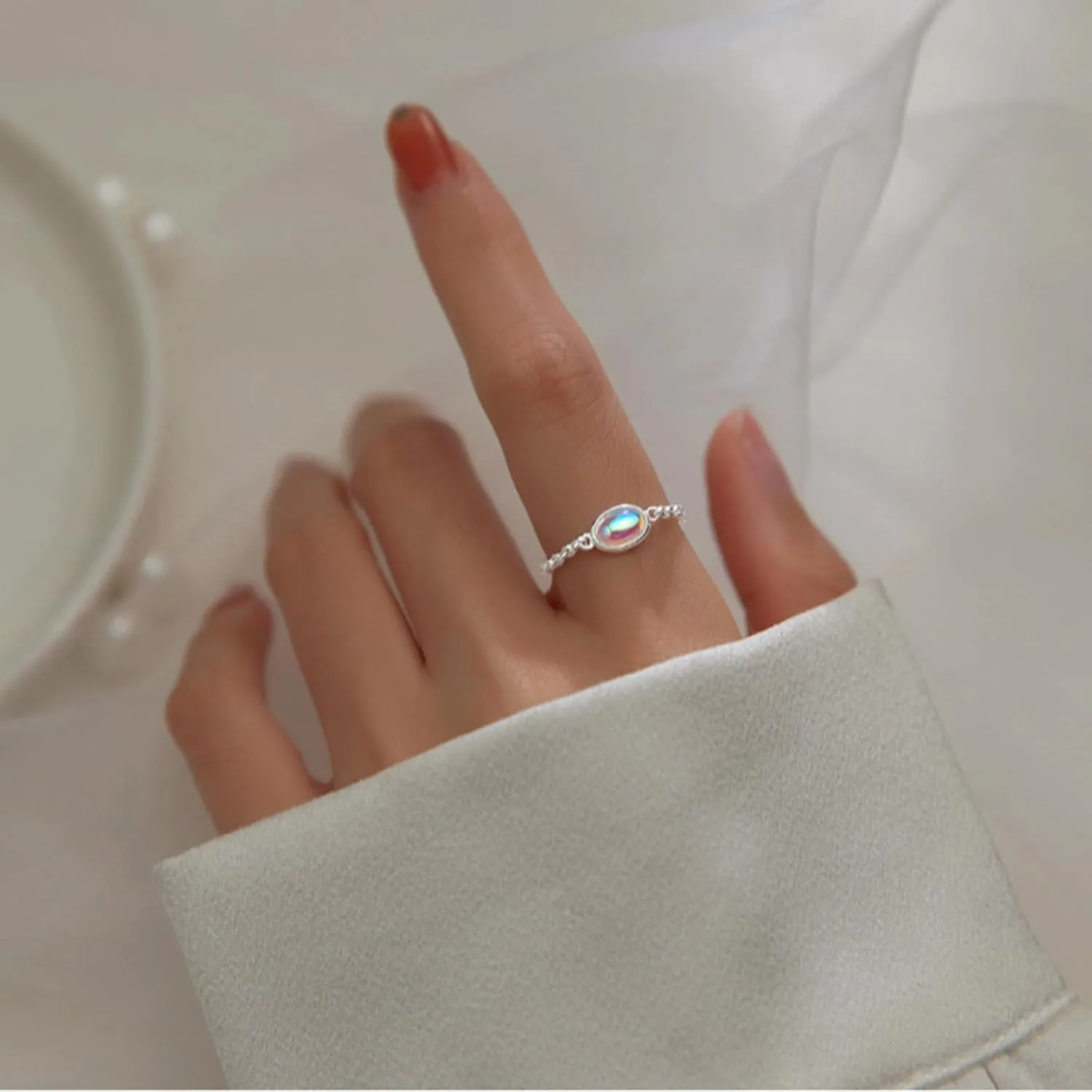 925 Sterling Silver Rings for Women Adjustable Dainty Tassel Chain Dangle Charm Fashion Forefinger Birthstone Ring Coloured Glaze Infinite Love Heart Ring Cute Wedding Birthday Graduation Jewelry Gift