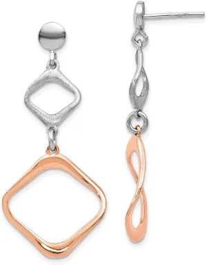 925 Sterling Silver Rose Gold-plated Studs Post Dangle Earrings - 42mm x 18mm