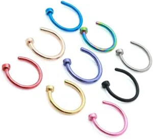 9PCS Titanium Nose Rings Set 18K Gold Plated 18G/20G C-Shaped Cute Half Hoops - Nose Rings Hypoallergenic Fake Nose Ring for Women and Men