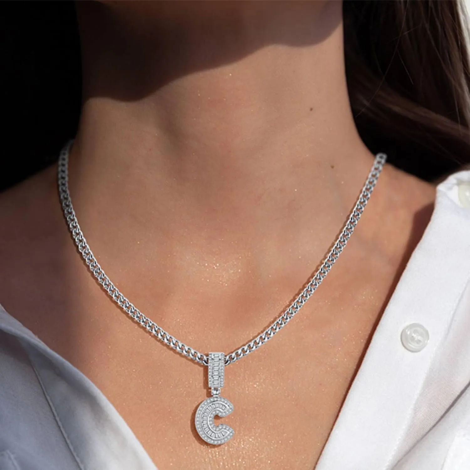 A-Z Initial Necklace for Men Women,14k White Gold Plated Cubic Zirconia Initial Letter Pendant Necklace,Letter Dainty Necklaces for Women Jewelry Gifts 22inch Chain