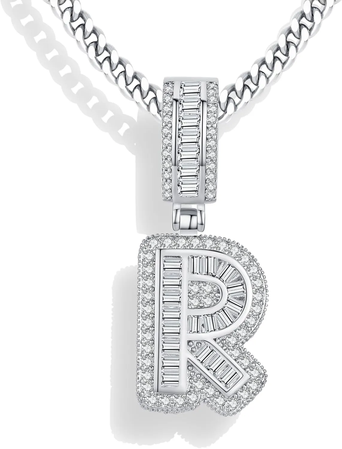 A-Z Initial Necklace for Men Women,14k White Gold Plated Cubic Zirconia Initial Letter Pendant Necklace,Letter Dainty Necklaces for Women Jewelry Gifts 22inch Chain