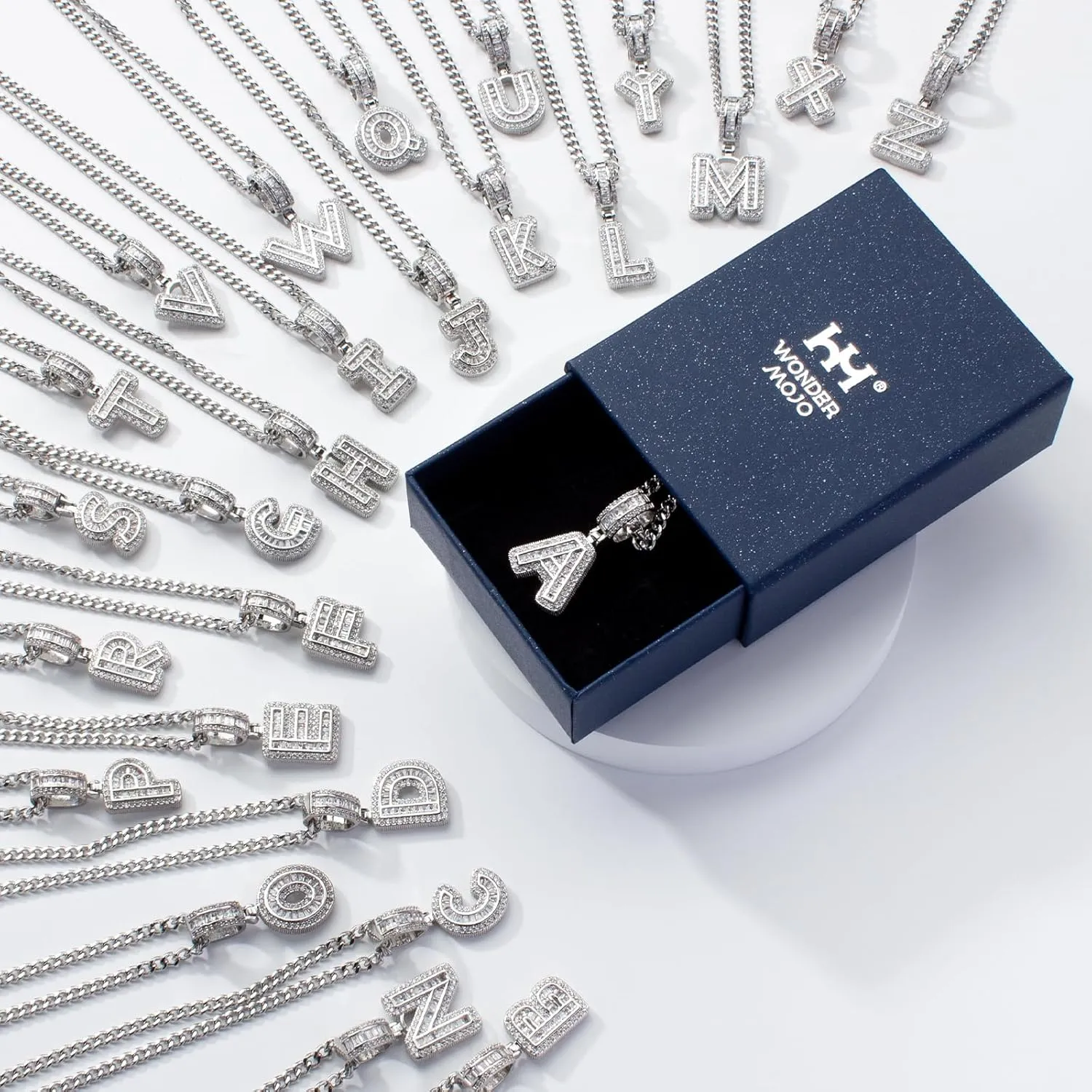 A-Z Initial Necklace for Men Women,14k White Gold Plated Cubic Zirconia Initial Letter Pendant Necklace,Letter Dainty Necklaces for Women Jewelry Gifts 22inch Chain