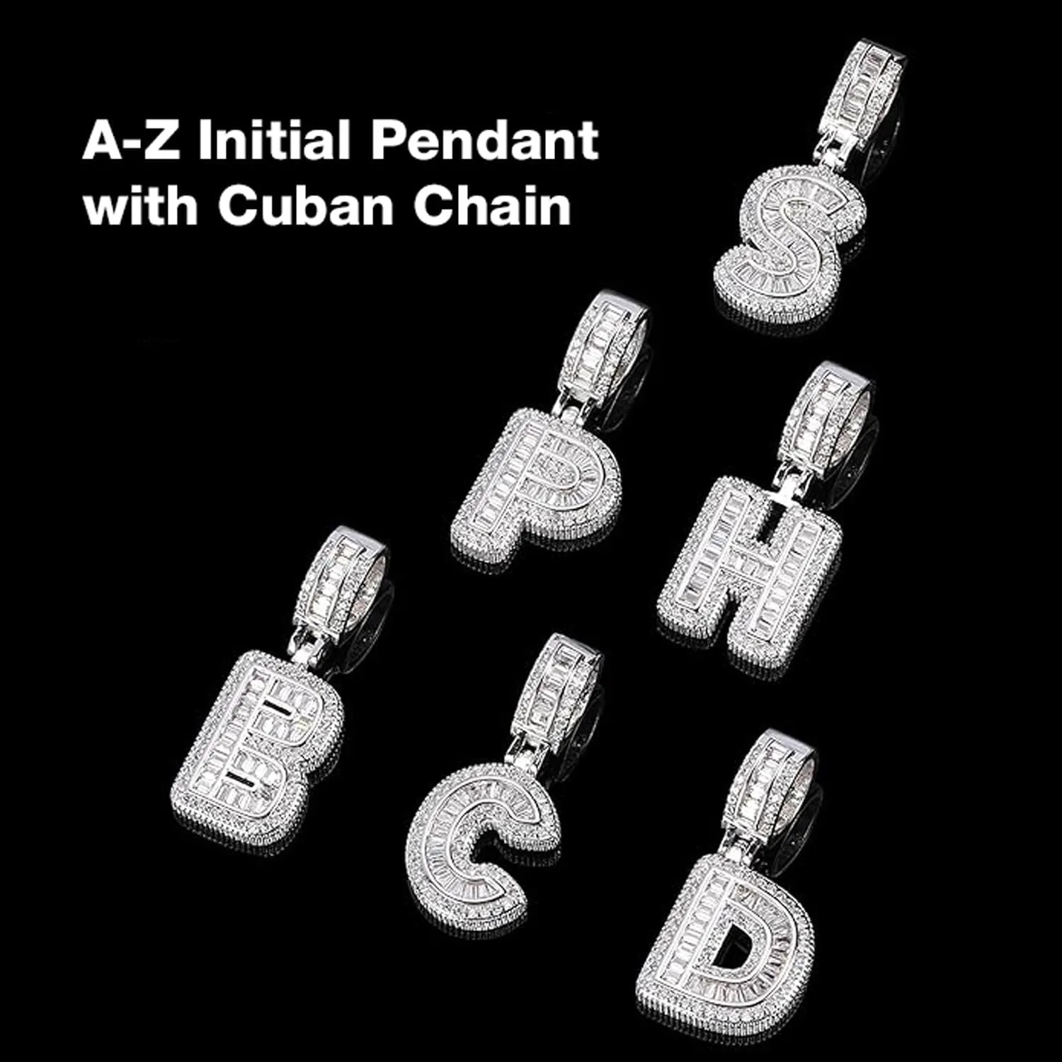 A-Z Initial Necklace for Men Women,14k White Gold Plated Cubic Zirconia Initial Letter Pendant Necklace,Letter Dainty Necklaces for Women Jewelry Gifts 22inch Chain