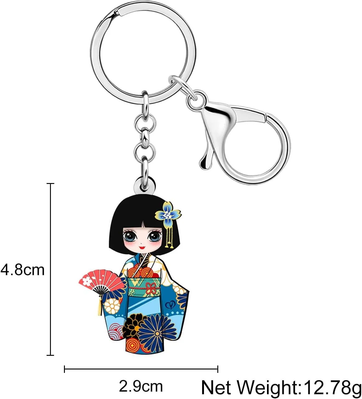 Acrylic Cute Japanese Kimono Doll Keychain Funny Kokeshi Key Chains Accessories for Women Girls Car Keys Wallet Gifts
