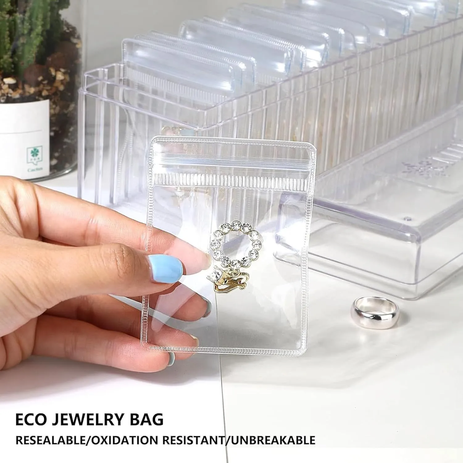 Acrylic Jewelry Box Organizer,Clear Jewelry Case Organizer Travel, Holder with 20 Portable Anti Tarnish Jewelry bags, Travel Jewelry Case for Earrings/Rings/Necklaces Gift for Women Girls(Blue)