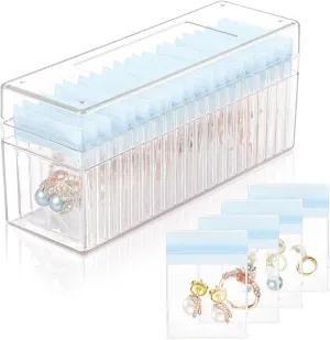 Acrylic Jewelry Box Organizer,Clear Jewelry Case Organizer Travel, Holder with 20 Portable Anti Tarnish Jewelry bags, Travel Jewelry Case for Earrings/Rings/Necklaces Gift for Women Girls(Blue)