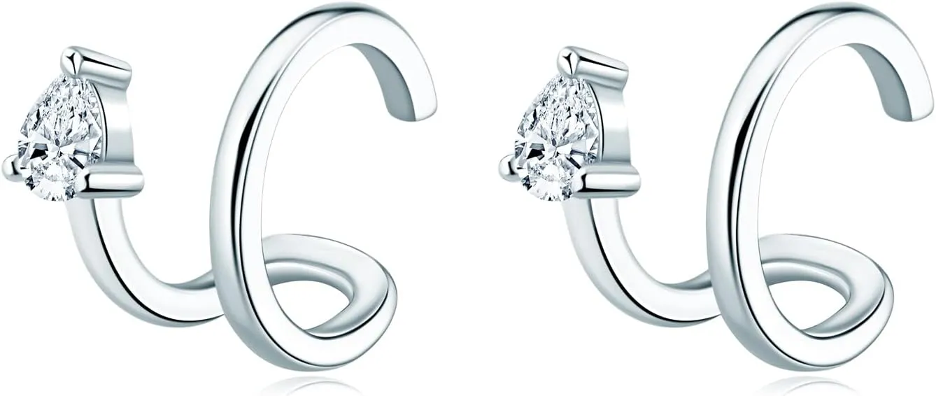 AINUOSHI Ear Cuff Earrings for Women Moissanite Earrings Non-Piercing Clip On Cartilage, 925 Sterling Silver with 18K White Gold / 14K Gold Plated, Hypoallergenic, Jewelry Box Packed