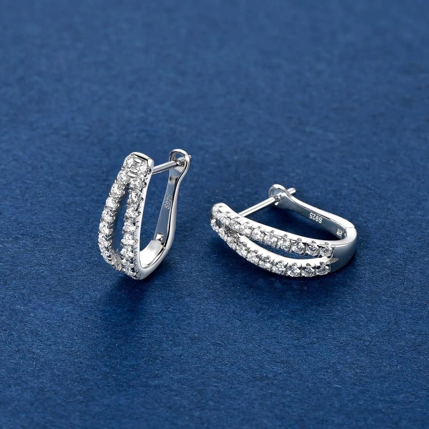 AINUOSHI Split Hoop Huggie Earrings, Twist Double Huggie Earrings, Sterling Silver Double Hoop Earrings for Single Piercing, White Gold and Yellow Gold, Hypoallergenic, Jewelry Gifts Box Packed
