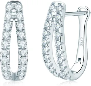 AINUOSHI Split Hoop Huggie Earrings, Twist Double Huggie Earrings, Sterling Silver Double Hoop Earrings for Single Piercing, White Gold and Yellow Gold, Hypoallergenic, Jewelry Gifts Box Packed