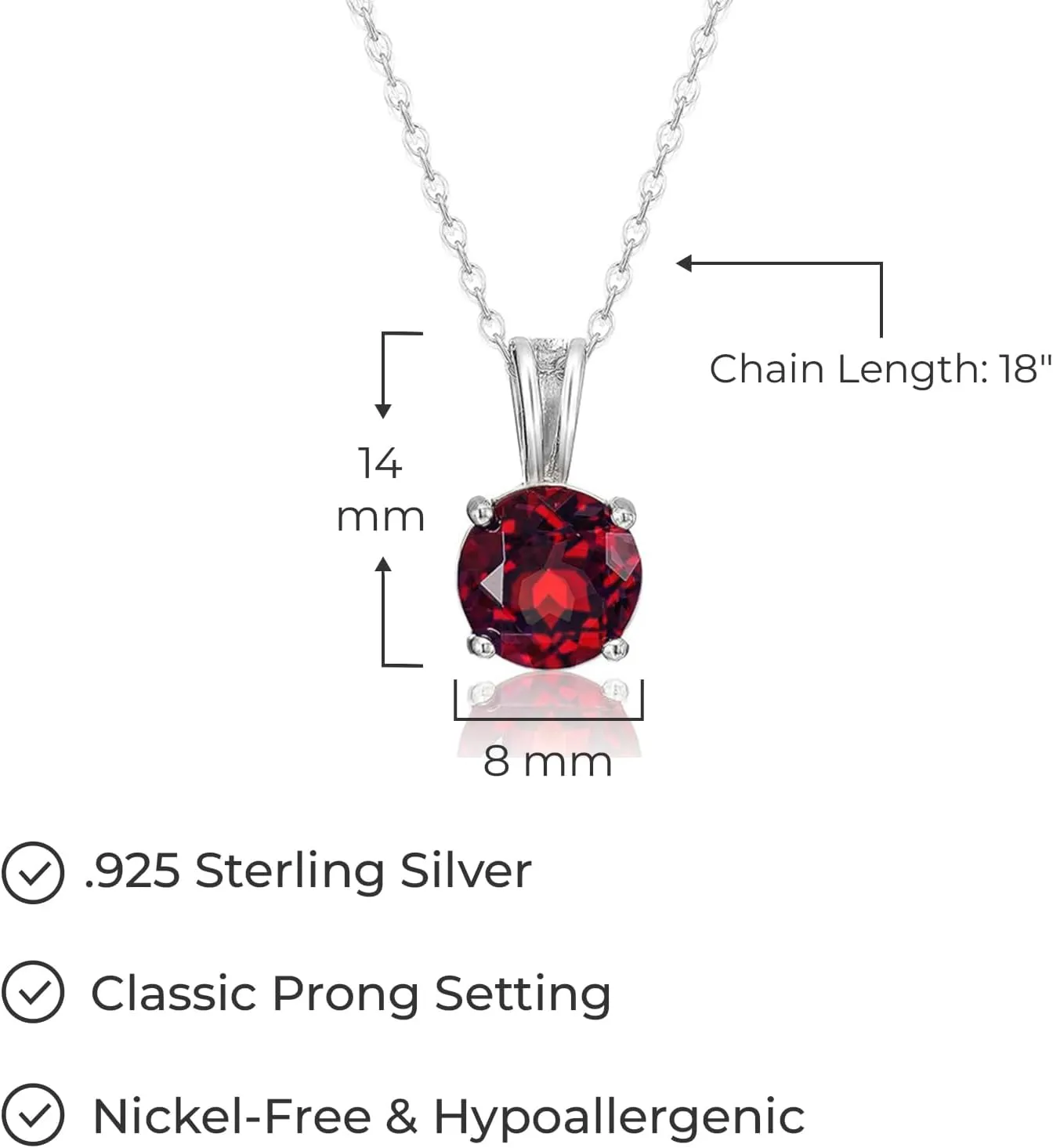 Amazon Essentials Sterling Silver Round Cut Birthstone Pendant Necklace 18" (previously Amazon Collection)