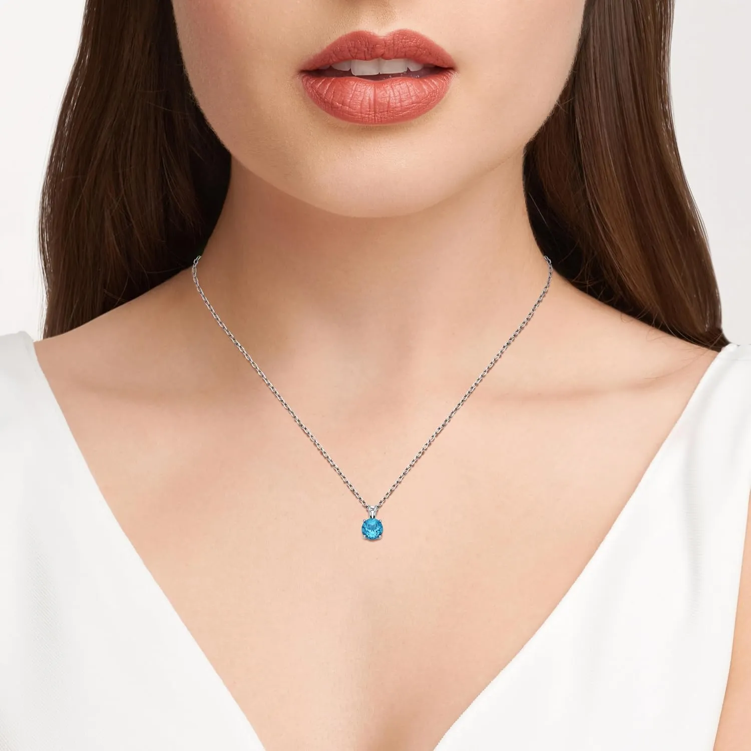 Amazon Essentials Sterling Silver Round Cut Birthstone Pendant Necklace 18" (previously Amazon Collection)