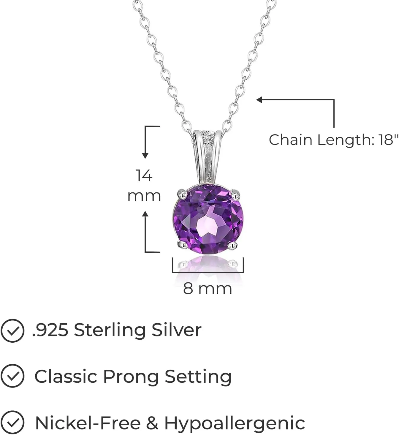 Amazon Essentials Sterling Silver Round Cut Birthstone Pendant Necklace 18" (previously Amazon Collection)