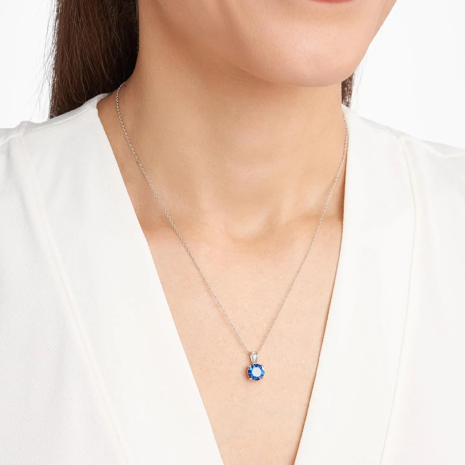 Amazon Essentials Sterling Silver Round Cut Birthstone Pendant Necklace 18" (previously Amazon Collection)