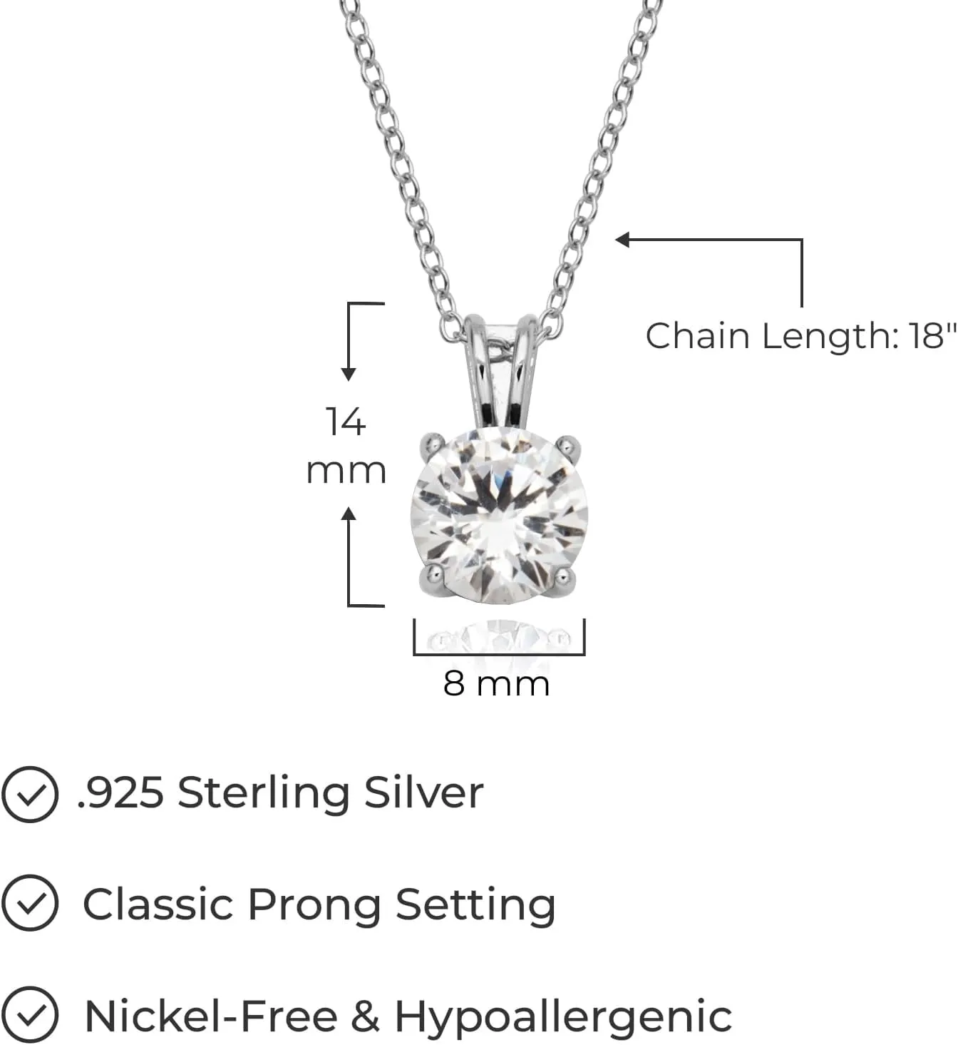 Amazon Essentials Sterling Silver Round Cut Birthstone Pendant Necklace 18" (previously Amazon Collection)