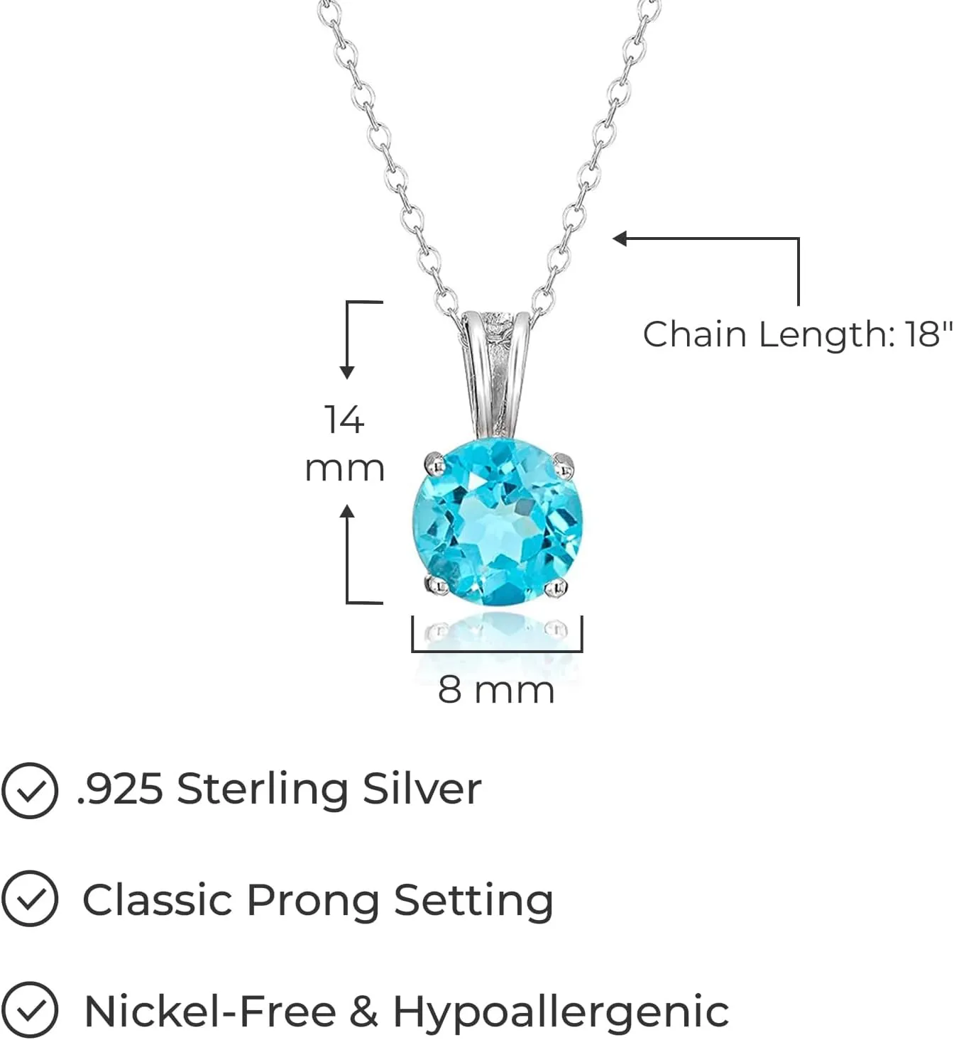Amazon Essentials Sterling Silver Round Cut Birthstone Pendant Necklace 18" (previously Amazon Collection)