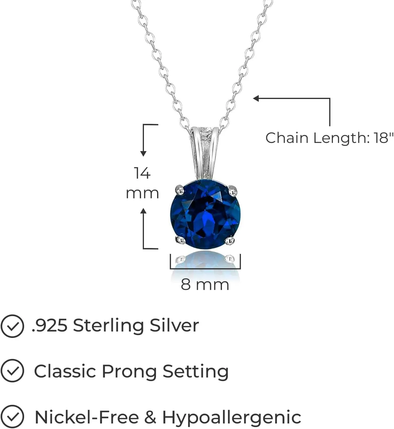 Amazon Essentials Sterling Silver Round Cut Birthstone Pendant Necklace 18" (previously Amazon Collection)
