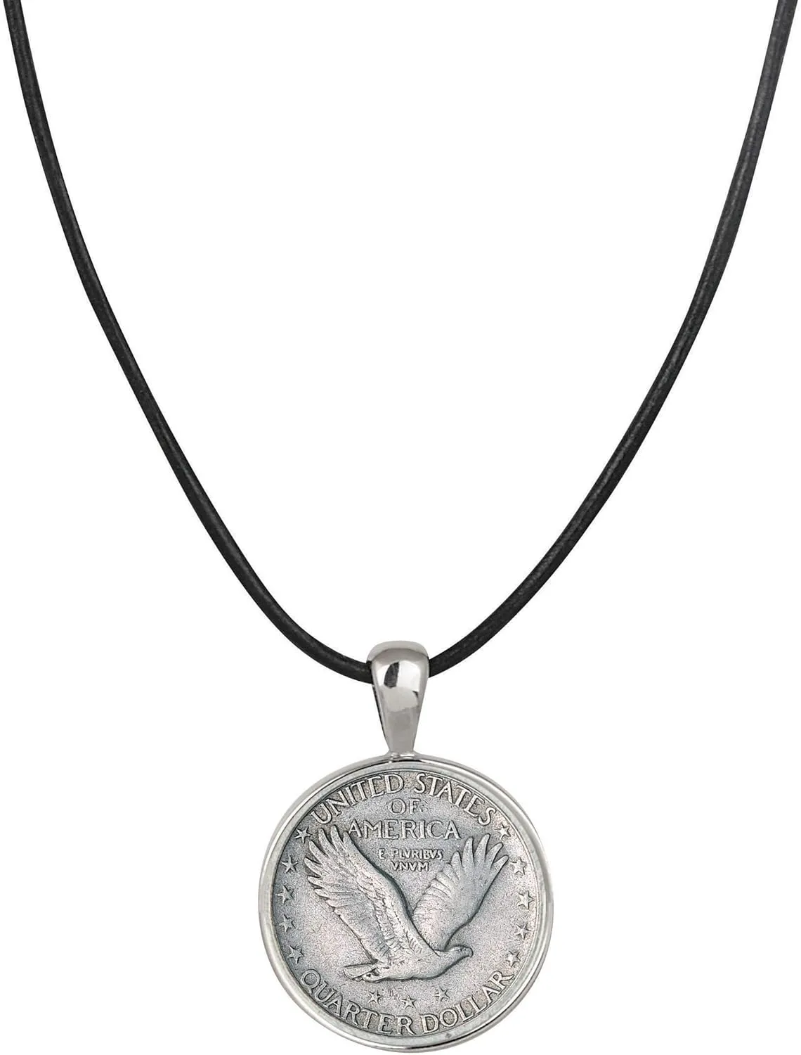 American Coin Treasures Men's Leather Cord Necklace with Silver Standing Liberty Quarter Reverse Eagle Pendant | Genuine United States Coin | Mens Accessories