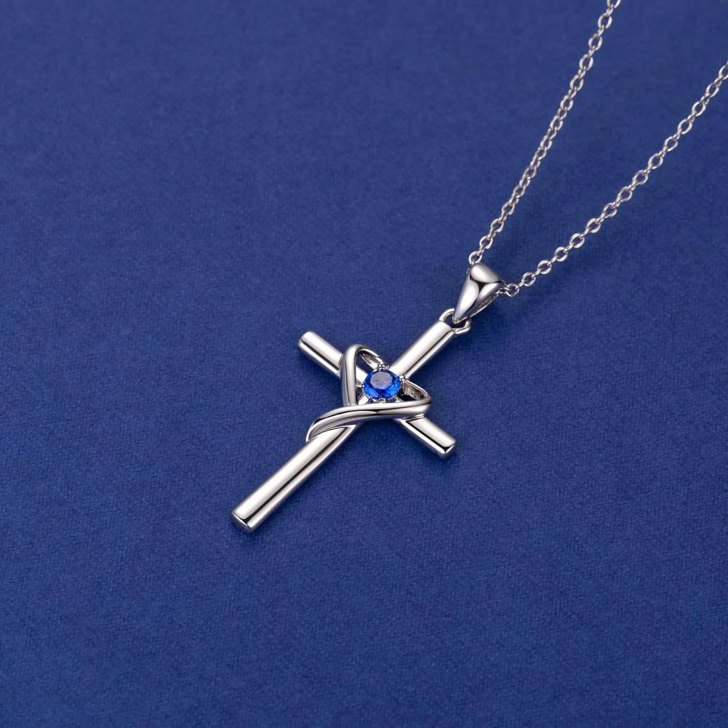 AmorAime 925 Sterling Silver Cross Necklace for Women Men 5A CZ Birthstone Necklaces 14K Gold Plated or Rose Gold Necklace for Easter or Mother's Day