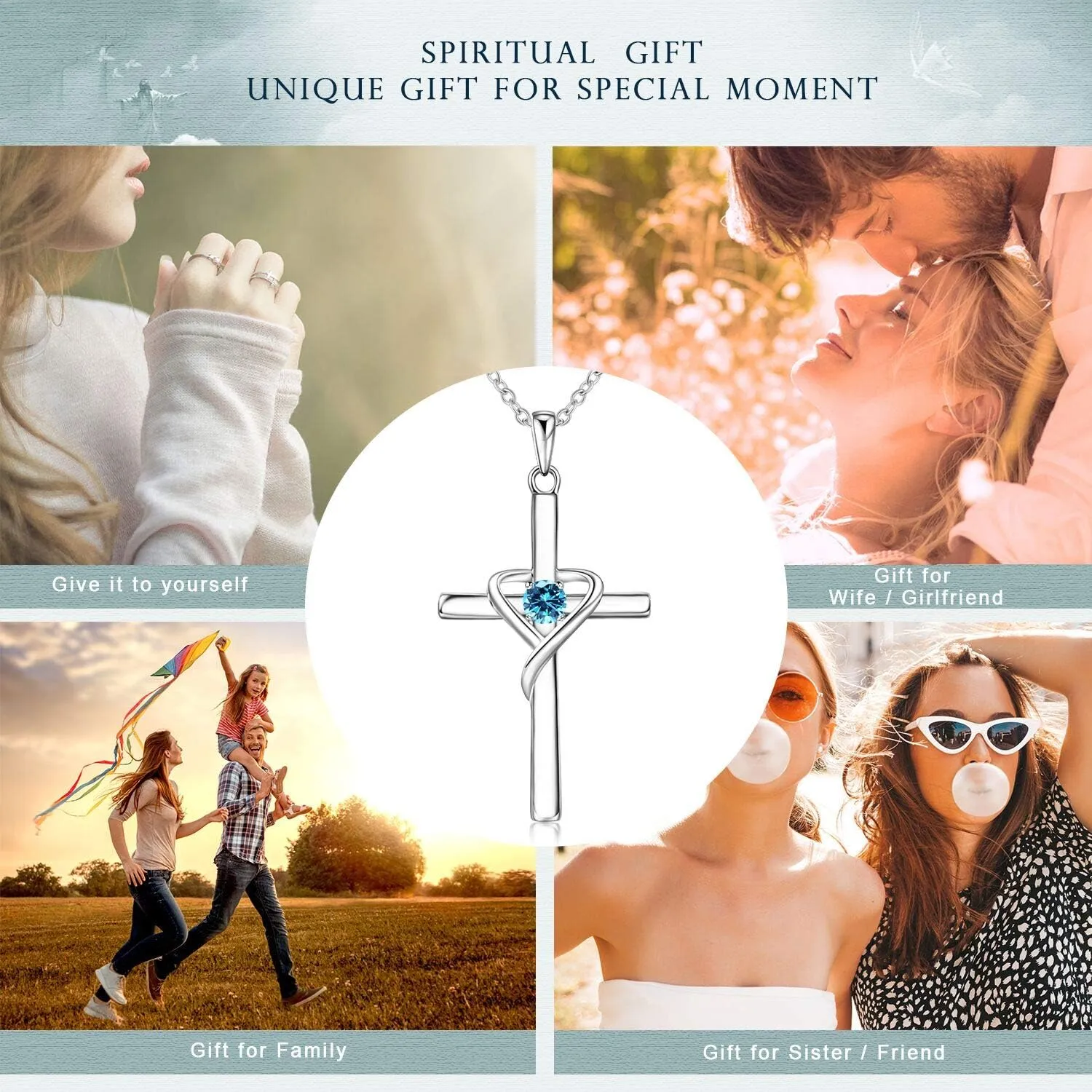 AmorAime 925 Sterling Silver Cross Necklace for Women Men 5A CZ Birthstone Necklaces 14K Gold Plated or Rose Gold Necklace for Easter or Mother's Day