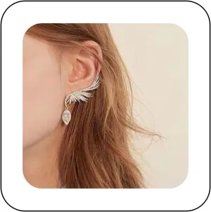 Andelaisi Angel Wing Ear Cuff Earrings Rhinestone Climber Earrings CZ Crystal Cuffs Ear Crawler Earrings Silver Wing Climber Earrings Jewelry for Women