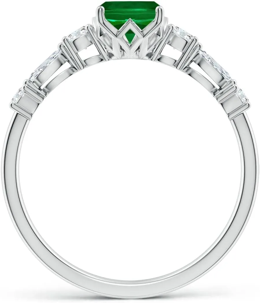 Angara Lab Grown Classic Cushion Rectangular Emerald Side Stone Engagement Ring in 14K Solid Gold/Platinum | May Birthstone, Birthday, Anniversary, Wedding Jewelry Gift for Women