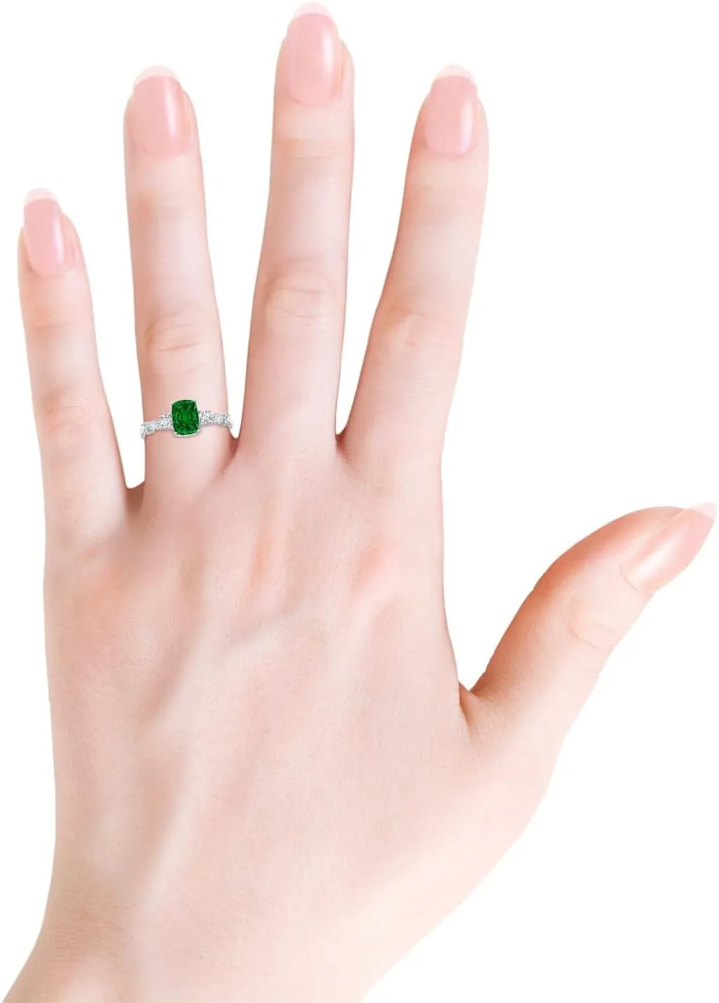 Angara Lab Grown Classic Cushion Rectangular Emerald Side Stone Engagement Ring in 14K Solid Gold/Platinum | May Birthstone, Birthday, Anniversary, Wedding Jewelry Gift for Women