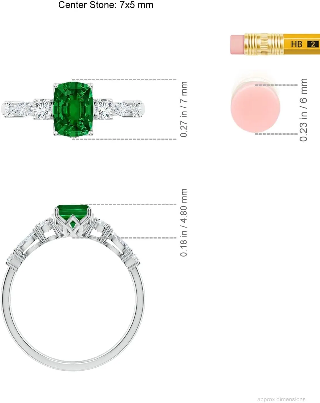 Angara Lab Grown Classic Cushion Rectangular Emerald Side Stone Engagement Ring in 14K Solid Gold/Platinum | May Birthstone, Birthday, Anniversary, Wedding Jewelry Gift for Women