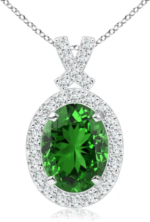 Angara Lab Grown Vintage Style Emerald Pendant with Lab Diamond Halo in 14K Solid Gold/Platinum | May Birthstone, Birthday, Engagement, Anniversary, Wedding Jewelry Gift for Women