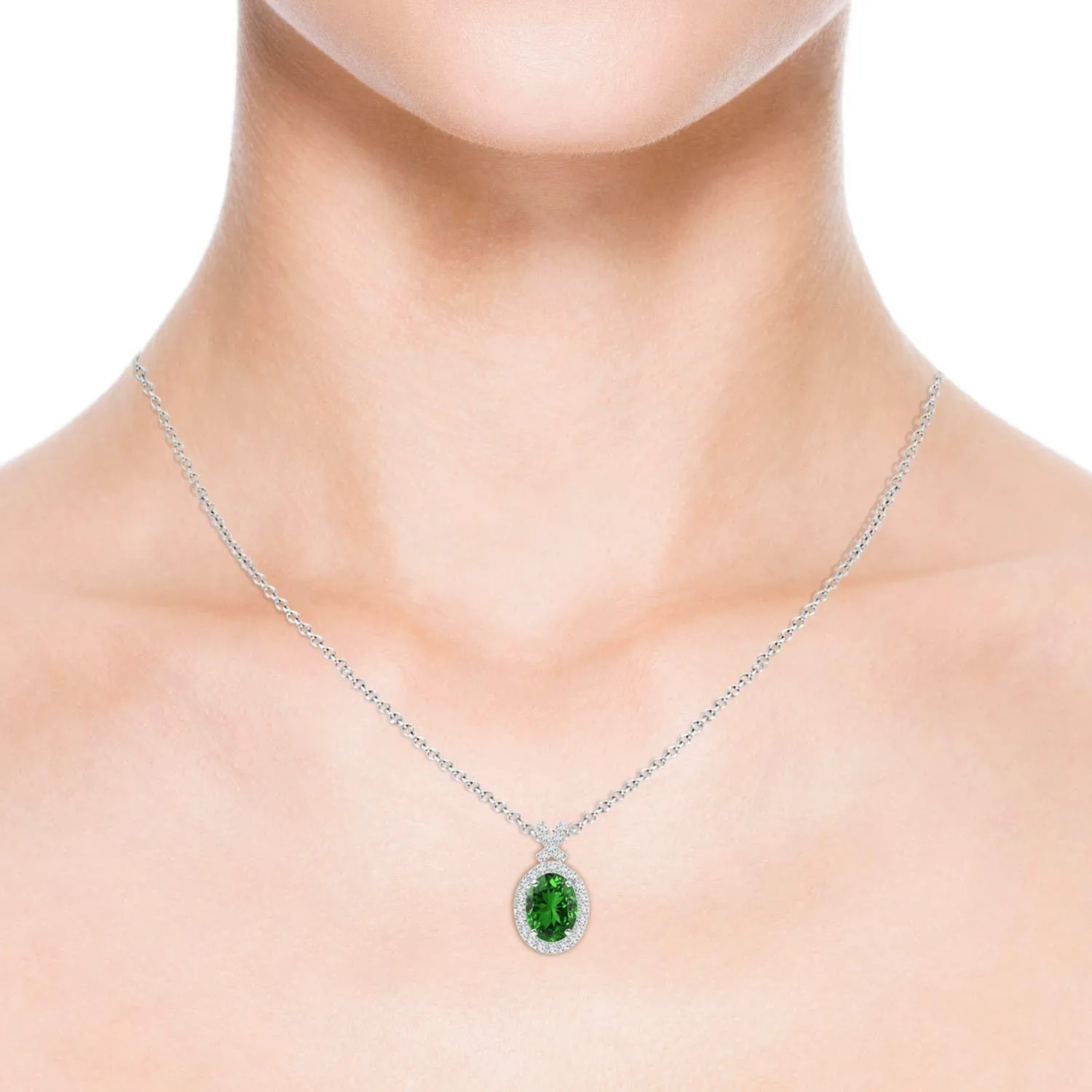 Angara Lab Grown Vintage Style Emerald Pendant with Lab Diamond Halo in 14K Solid Gold/Platinum | May Birthstone, Birthday, Engagement, Anniversary, Wedding Jewelry Gift for Women