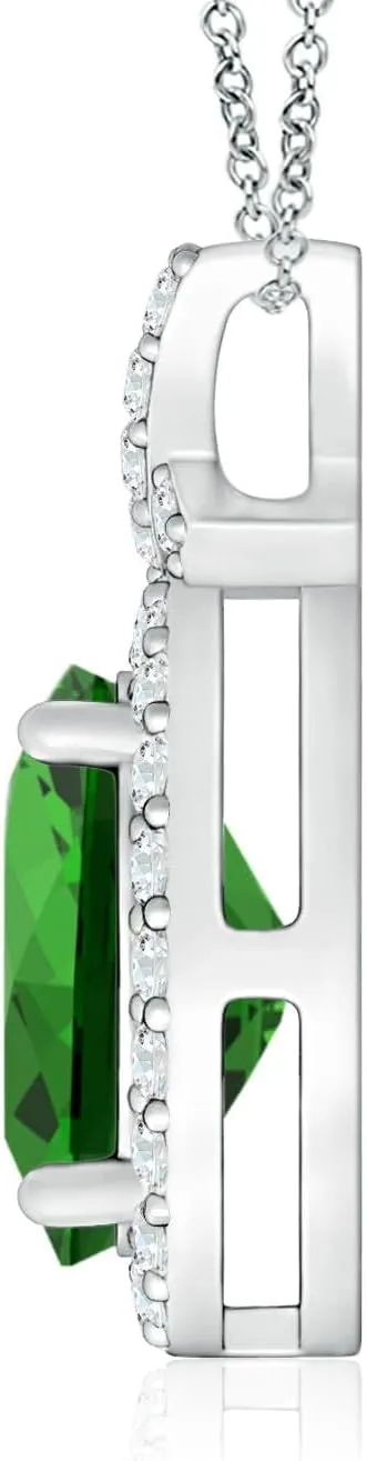 Angara Lab Grown Vintage Style Emerald Pendant with Lab Diamond Halo in 14K Solid Gold/Platinum | May Birthstone, Birthday, Engagement, Anniversary, Wedding Jewelry Gift for Women