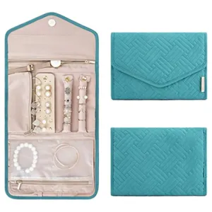 Anyhouz Jewelry Storage Foldable Case Blue Small Portable for Journey Earrings Rings Diamond s Brooches Storage Bag