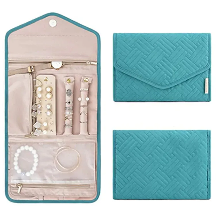 Anyhouz Jewelry Storage Foldable Case Blue Small Portable for Journey Earrings Rings Diamond s Brooches Storage Bag