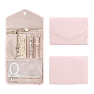 Anyhouz Jewelry Storage Foldable Case Pink Small Portable for Journey Earrings Rings Diamond s Brooches Storage Bag