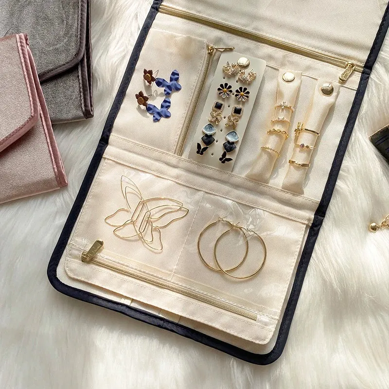 Anyhouz Jewelry Storage Foldable Case Pink Small Portable for Journey Earrings Rings Diamond s Brooches Storage Bag