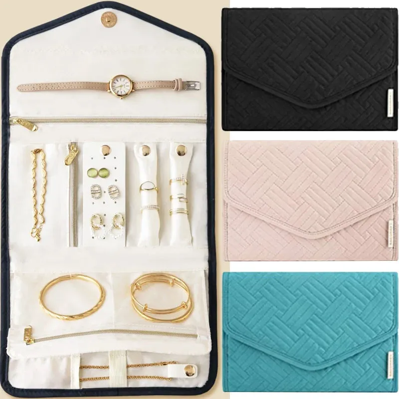 Anyhouz Jewelry Storage Foldable Case Pink Small Portable for Journey Earrings Rings Diamond s Brooches Storage Bag