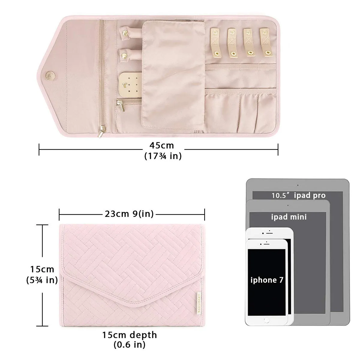 Anyhouz Jewelry Storage Foldable Case Pink Small Portable for Journey Earrings Rings Diamond s Brooches Storage Bag