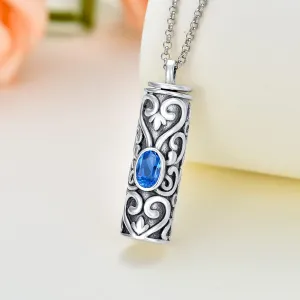 AOBOCO Heart URN Necklace S925 Sterling Silver Cremation Necklaces for Ashes Embellished with Crystals from Austria, Fine Keepsake Memorial Jewelry (Package including a Necklace/Pin/Funnel)