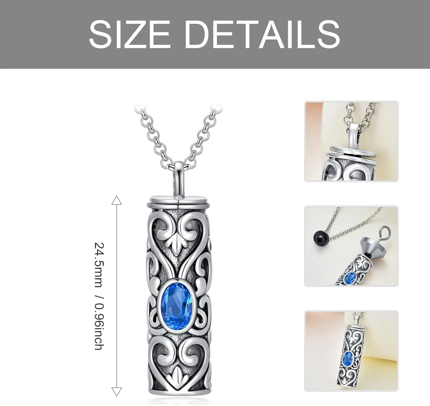 AOBOCO Heart URN Necklace S925 Sterling Silver Cremation Necklaces for Ashes Embellished with Crystals from Austria, Fine Keepsake Memorial Jewelry (Package including a Necklace/Pin/Funnel)