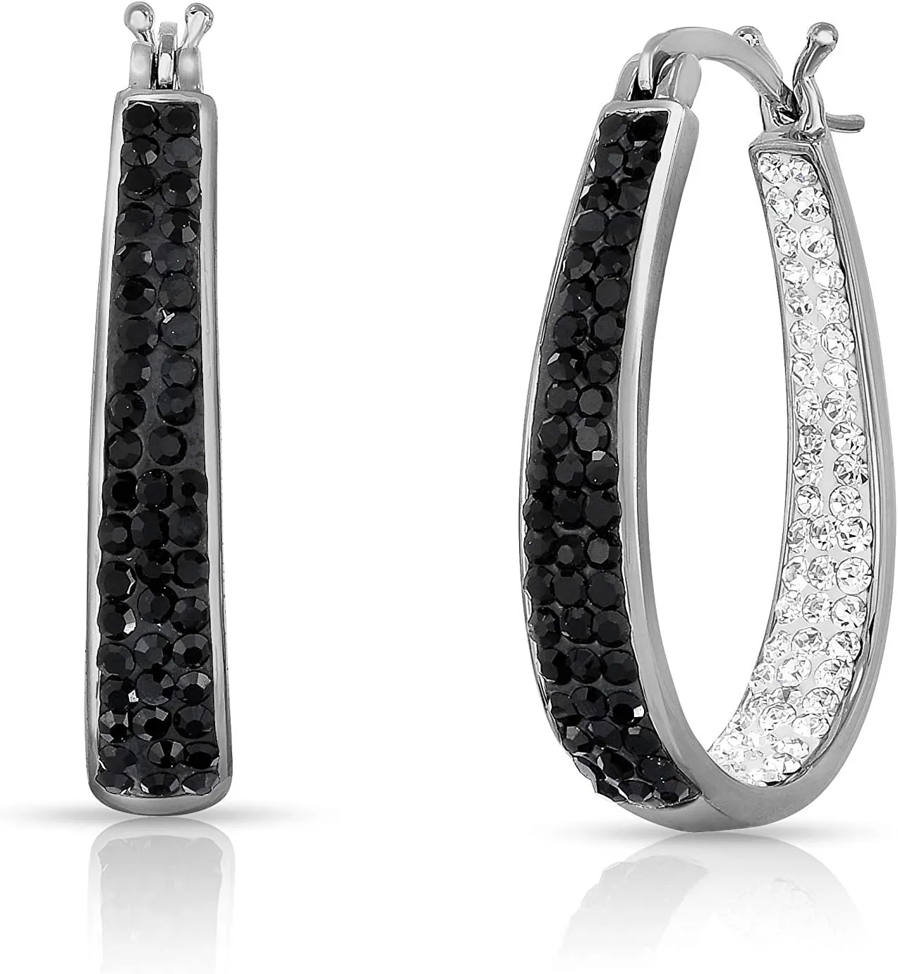 ARGENTO REALE inside out oval crystal Hoop earrings,Crystal Hoop Earrings for women