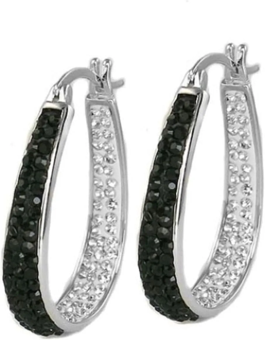 ARGENTO REALE inside out oval crystal Hoop earrings,Crystal Hoop Earrings for women