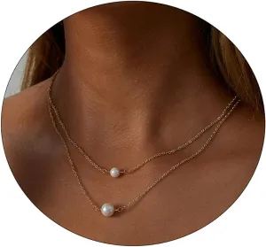 ASCOMY Dainty Pearl Necklaces for Women 14K Gold Plated Chunky Half Pearl Half Chain Toggle Necklace Minimalist Pearl Cuban Paper Clip Toggle Clasp Chain Everyday Jewelry