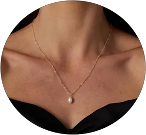ASCOMY Dainty Pearl Necklaces for Women 14K Gold Plated Chunky Half Pearl Half Chain Toggle Necklace Minimalist Pearl Cuban Paper Clip Toggle Clasp Chain Everyday Jewelry