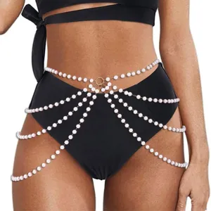 Asooll Pearl Belly Chain Belt Layered Waist Body Chains Bikini Belly Jewelry Fashion Beach Rave Party Club Waist Accessories Jewelry for Women and Girls
